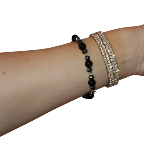 NWOT 3 Piece Stretch Bracelet Set, Silver Crystal Cross - Picture 6 of 8